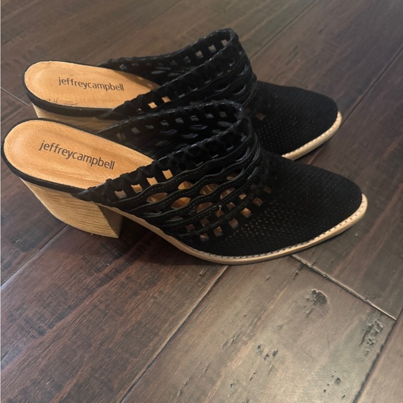 Anthropologie Jeffrey Campbell Black Suede Favela woven mule size 9.5 - Picture 12 of 16